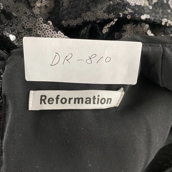 Reformation Odeon Sequin Mini Dress Black Long Sleeve Keyhole Back Women's Small - Picture 2 of 8